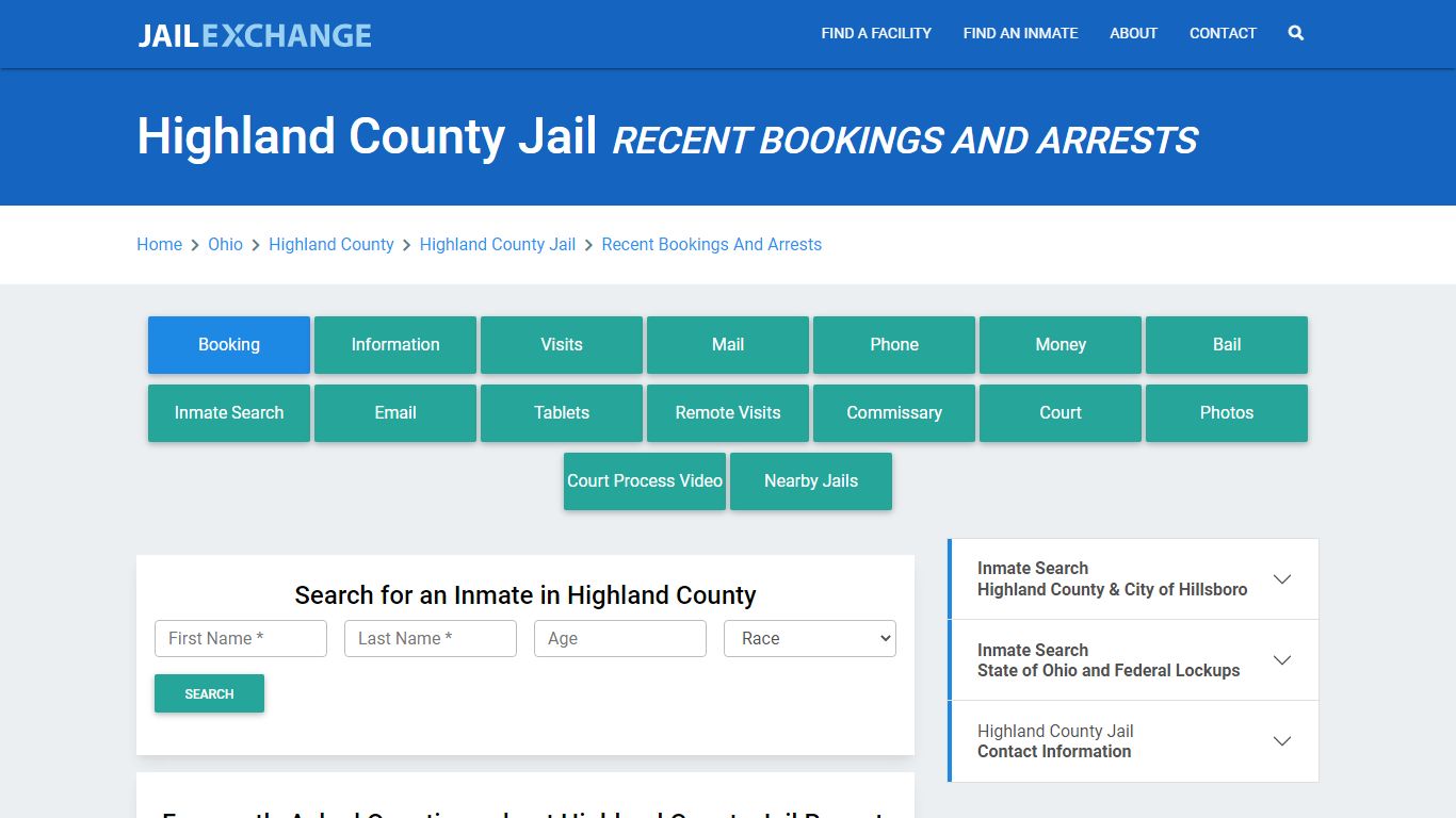 Highland County Jail OH Recent Arrests and Bookings - Jail Exchange